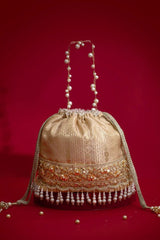 Vivaah Embellished Bucket Bag - Beige
