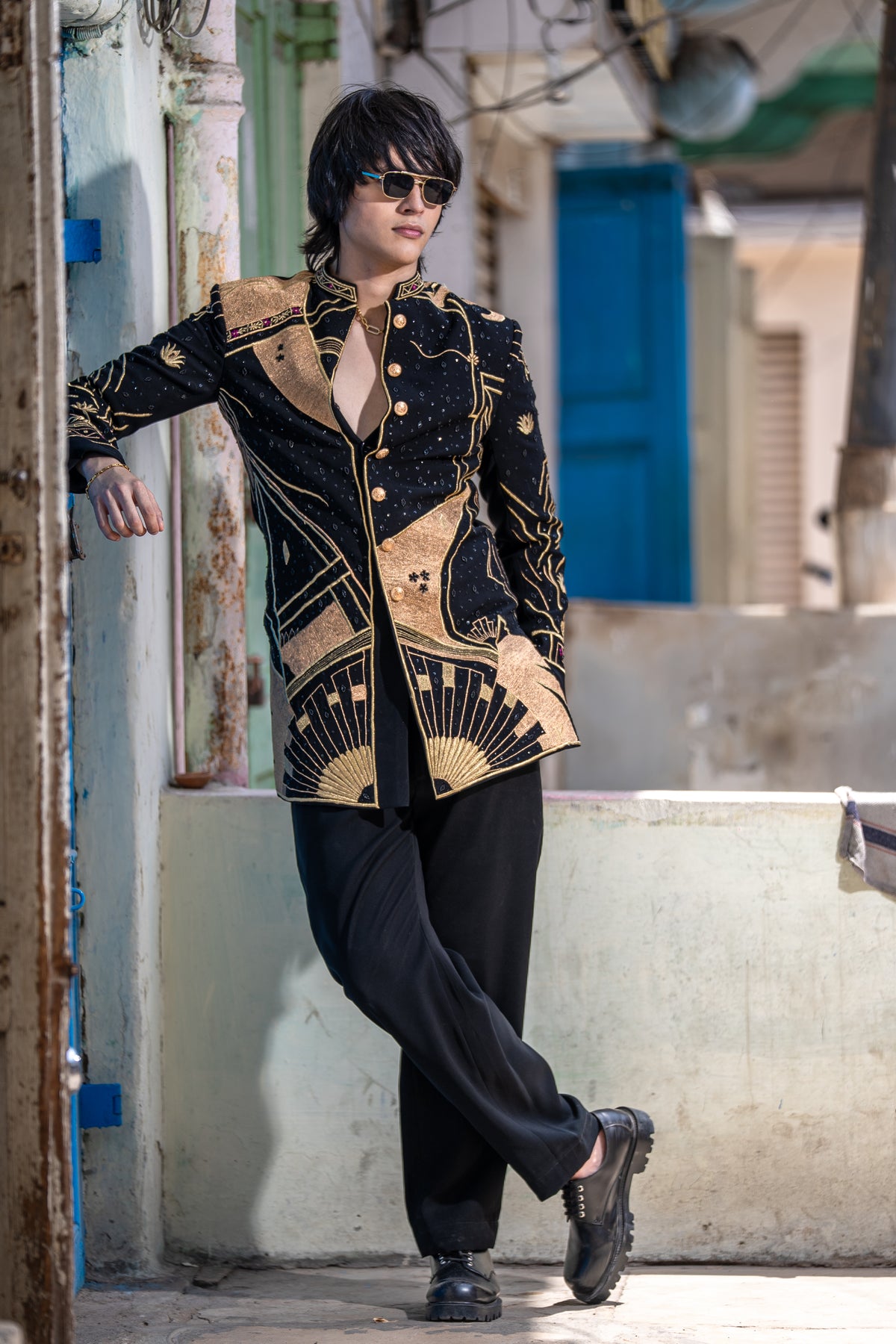 Raahi — Black Hand Embroidered British Fabric Indo-Western