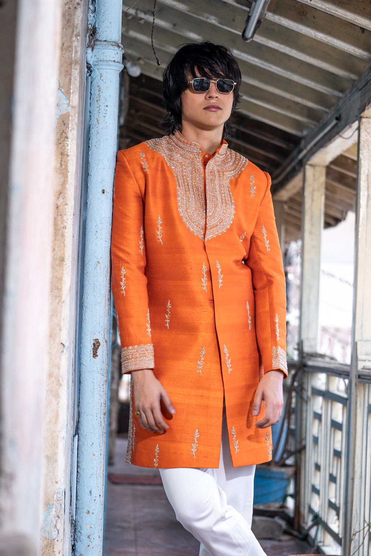 Zafran — Saffron Hand Embroidered Raw Silk Sherwani Set