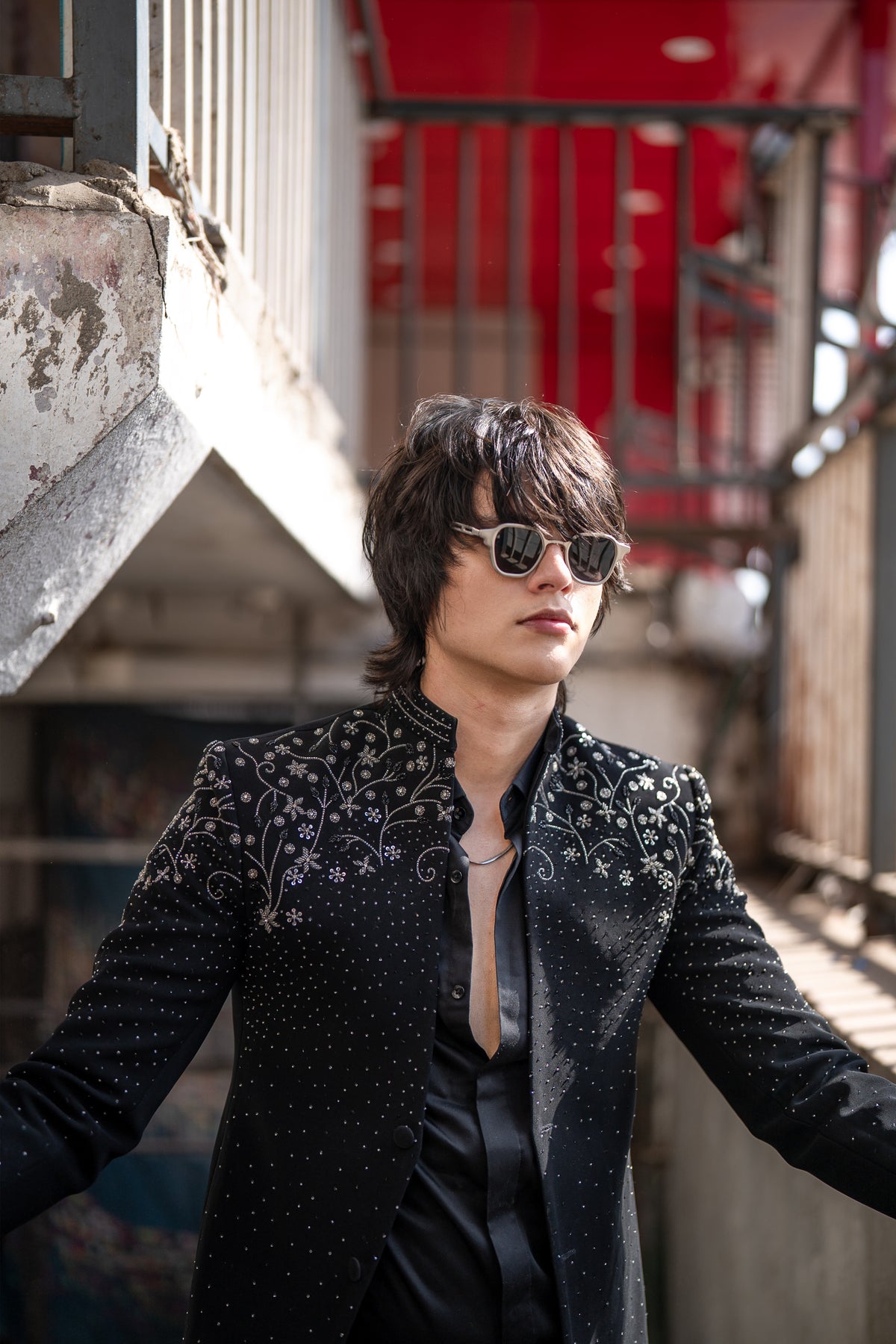 Stardust — Black Crystal Embroidered Armani Fabric Bling Blazer