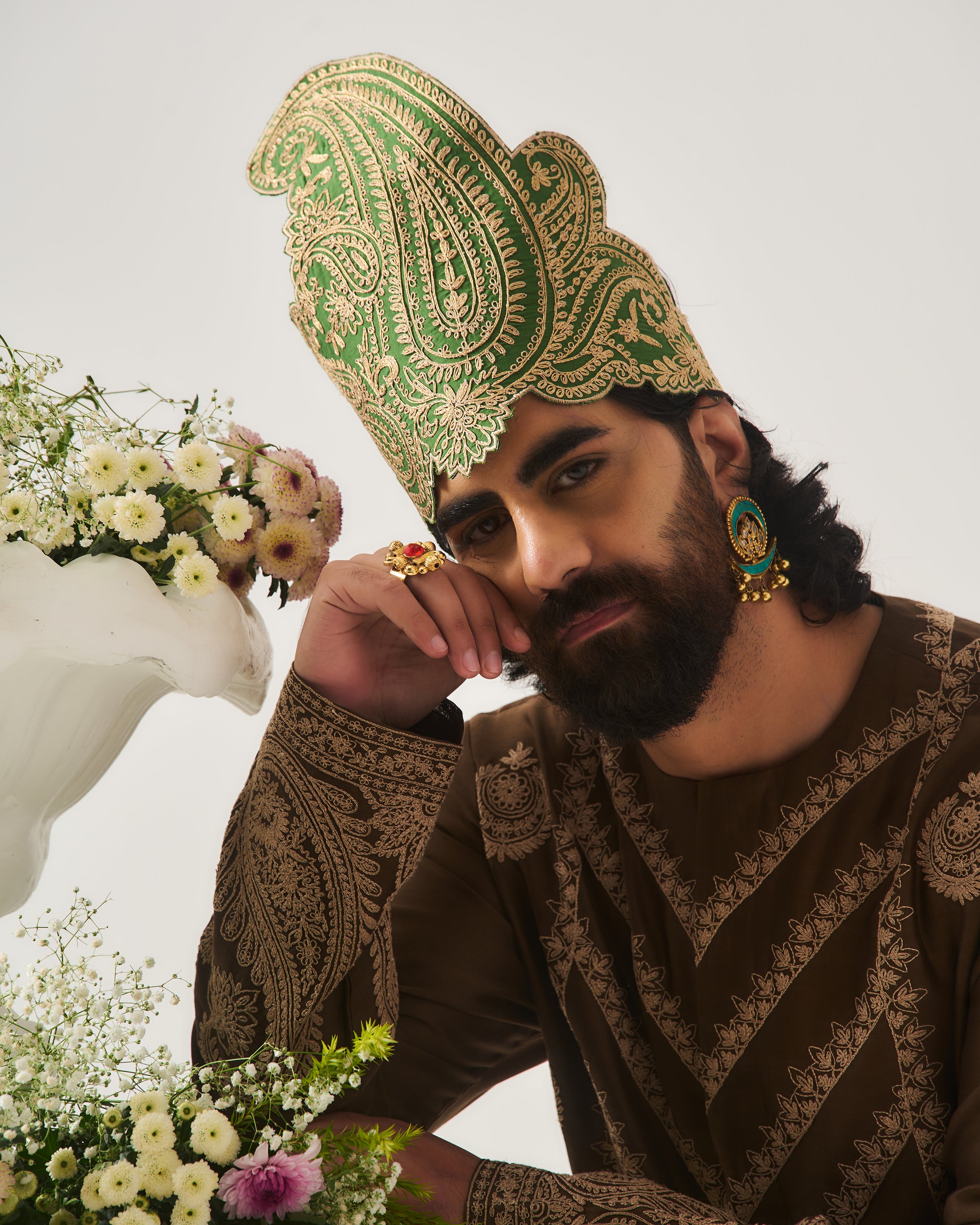 Kurta With Flare Pants / Chanderi / Chocolate / Chand Tarang / Dori Embroidery