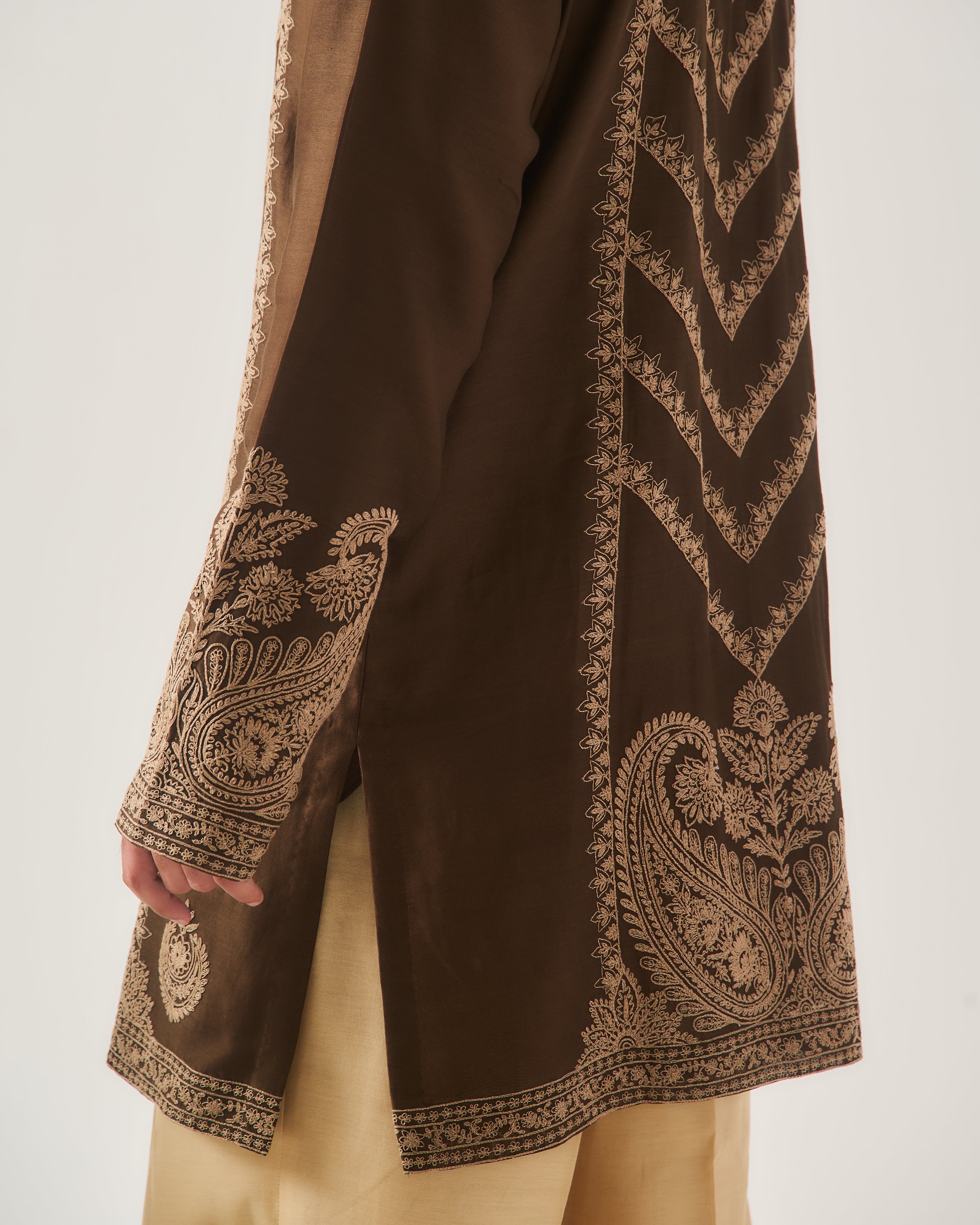Kurta With Flare Pants / Chanderi / Chocolate / Chand Tarang / Dori Embroidery