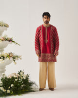 Kurta With Flare Pants / Chanderi / Deep Red / Paan Booti / Dori Embroidery