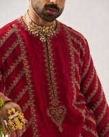 Kurta With Flare Pants / Chanderi / Deep Red / Paan Booti / Dori Embroidery