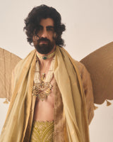 Front Open Kurta With Pants / Organza Silk / Sand / Whispering Vines / Aari Embroidery
