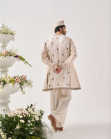 Phiran Kurta With Flare Pants / Chanderi Woven / Ivory / Golden Blossom / Resham Embroidery