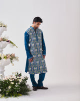 Kurta With Pants / Chanderi / Teal Blue / Shalimar Bagh / Aari Embroidery