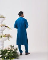 Kurta With Pants / Chanderi / Teal Blue / Shalimar Bagh / Aari Embroidery