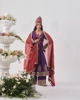 Anarkali with Flare Pants and Dupatta / Chanderi / Purple / Regal Bloom / Aari/Hand Embroidery