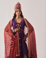 Anarkali with Flare Pants and Dupatta / Chanderi / Purple / Regal Bloom / Aari/Hand Embroidery