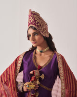 Anarkali with Flare Pants and Dupatta / Chanderi / Purple / Regal Bloom / Aari/Hand Embroidery