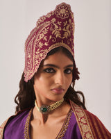 Anarkali with Flare Pants and Dupatta / Chanderi / Purple / Regal Bloom / Aari/Hand Embroidery