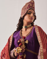 Anarkali with Flare Pants and Dupatta / Chanderi / Purple / Regal Bloom / Aari/Hand Embroidery