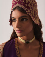 Anarkali with Flare Pants and Dupatta / Chanderi / Purple / Regal Bloom / Aari/Hand Embroidery