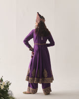 Anarkali with Flare Pants and Dupatta / Chanderi / Purple / Regal Bloom / Aari/Hand Embroidery