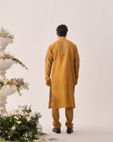 Kurta With Pants / Chanderi / Dark Mustard / Gilded Petal / Hand Embroidery