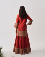 Short Kurta with Sharara and Dupatta / Chanderi / Rust / Paan Booti / Aari/Hand Embroidery