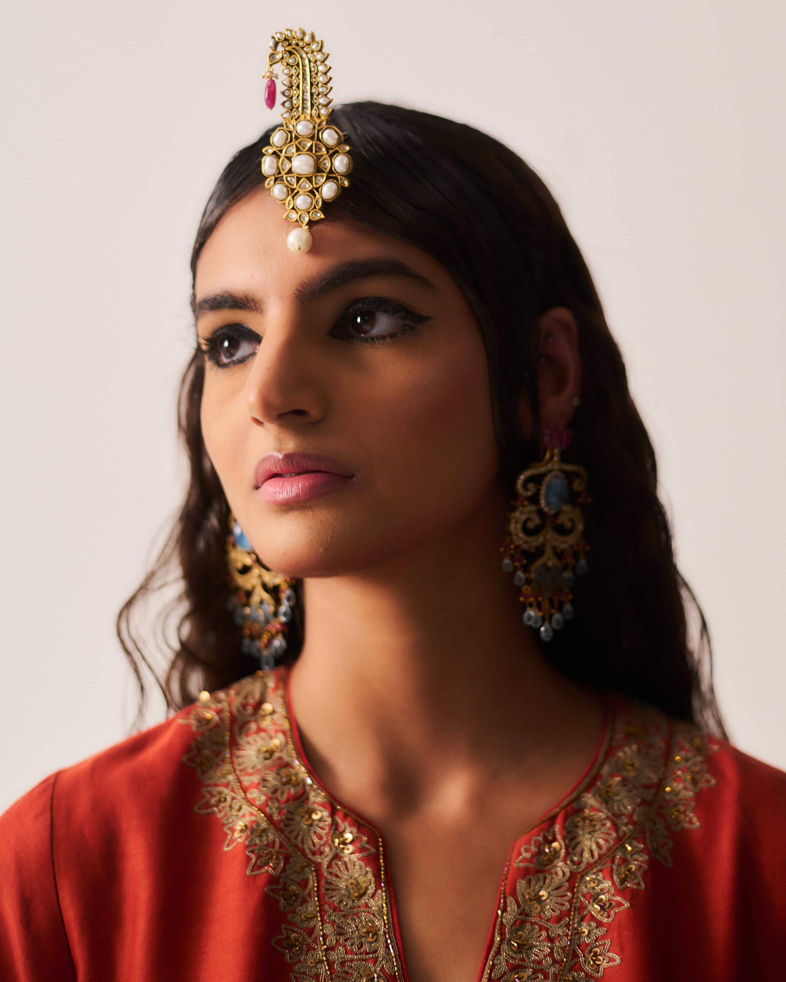 Short Kurta with Sharara and Dupatta / Chanderi / Rust / Paan Booti / Aari/Hand Embroidery