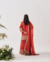 Short Kurta with Sharara and Dupatta / Chanderi / Rust / Paan Booti / Aari/Hand Embroidery