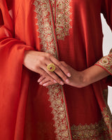 Short Kurta with Sharara and Dupatta / Chanderi / Rust / Paan Booti / Aari/Hand Embroidery