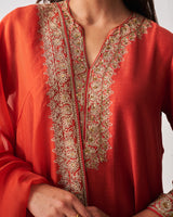 Short Kurta with Sharara and Dupatta / Chanderi / Rust / Paan Booti / Aari/Hand Embroidery