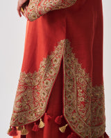 Short Kurta with Sharara and Dupatta / Chanderi / Rust / Paan Booti / Aari/Hand Embroidery