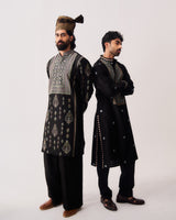 Phiran Kurta With Flare Pants / Chanderi / Black / Garden Tapestry / Resham Embroidery