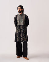 Phiran Kurta With Flare Pants / Chanderi / Black / Garden Tapestry / Resham Embroidery