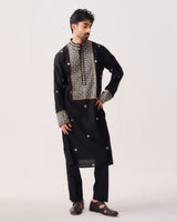 Kurta With Pants / Chanderi / Black / Midnight Mosaic / Resham Embroidery