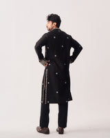 Kurta With Pants / Chanderi / Black / Midnight Mosaic / Resham Embroidery