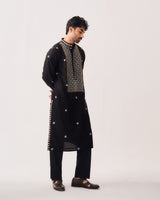 Kurta With Pants / Chanderi / Black / Midnight Mosaic / Resham Embroidery