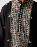 Kurta With Pants / Chanderi / Black / Midnight Mosaic / Resham Embroidery