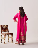 Kurta with Flare Pants and Dupatta / Chanderi / Fuchsia / Phool Booti / Dori/Hand Embroidery