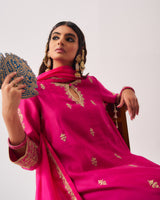 Kurta with Flare Pants and Dupatta / Chanderi / Fuchsia / Phool Booti / Dori/Hand Embroidery