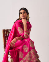 Kurta with Flare Pants and Dupatta / Chanderi / Fuchsia / Phool Booti / Dori/Hand Embroidery