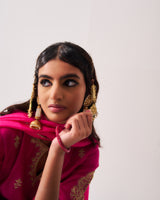 Kurta with Flare Pants and Dupatta / Chanderi / Fuchsia / Phool Booti / Dori/Hand Embroidery