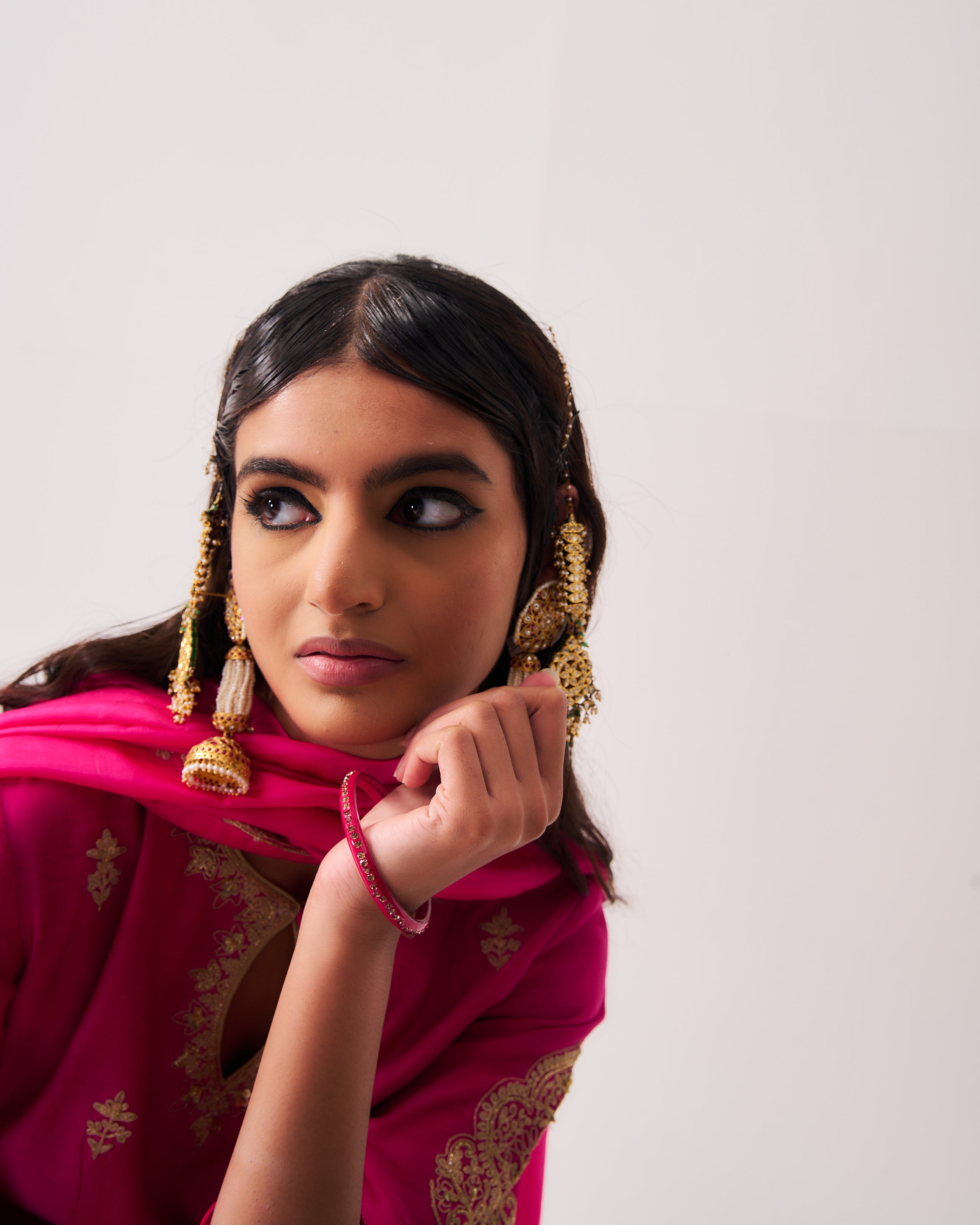 Kurta with Flare Pants and Dupatta / Chanderi / Fuchsia / Phool Booti / Dori/Hand Embroidery