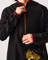 Kurta With Flare Pants / Chanderi / Black / Tiger’s Grove / Hand Paint