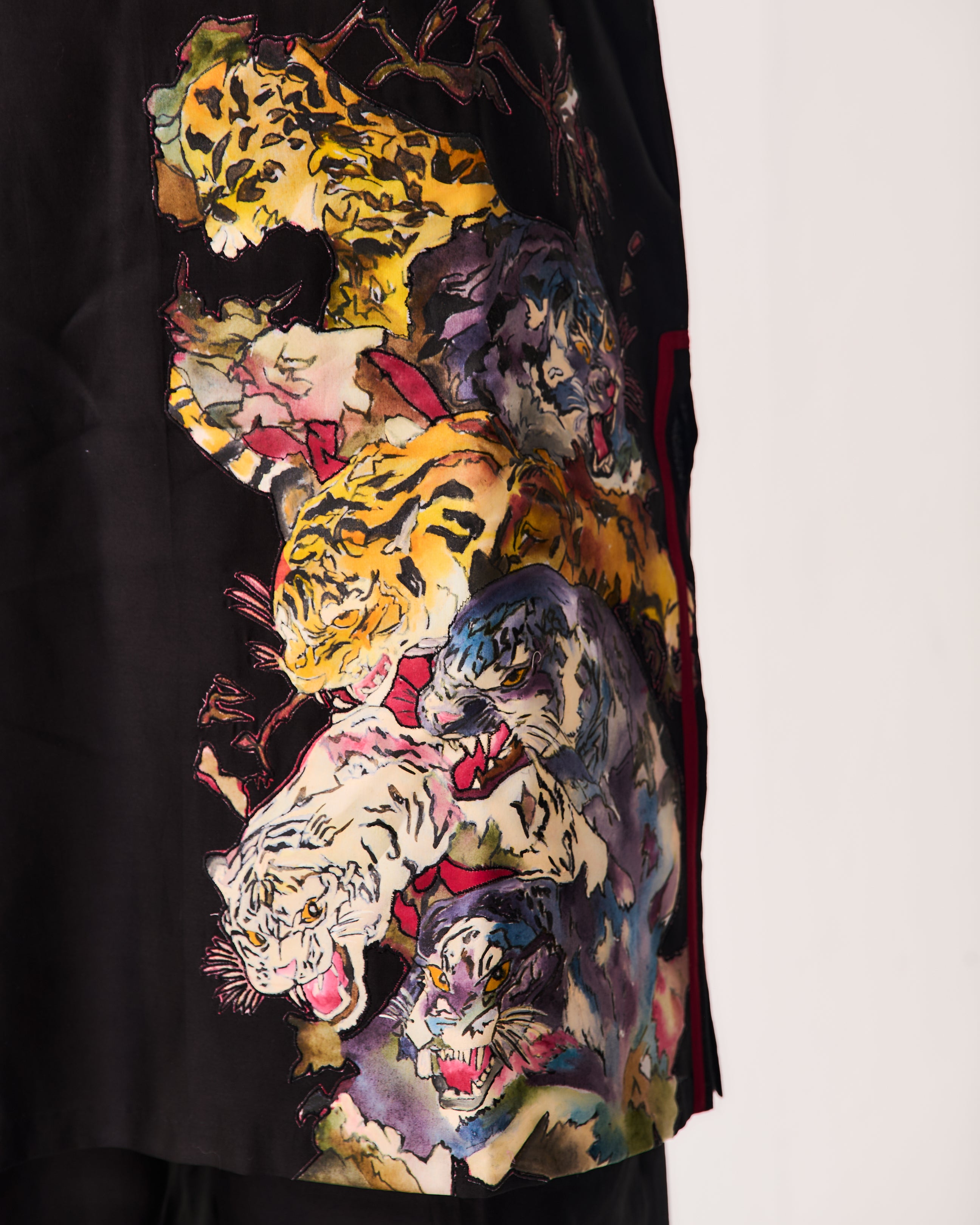 Kurta With Flare Pants / Chanderi / Black / Tiger’s Grove / Hand Paint