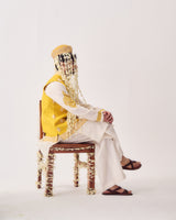 Kurta With Flare Pants and Bundi / Chanderi / Mustard Yellow / Marigold Court / Dori Embroidery