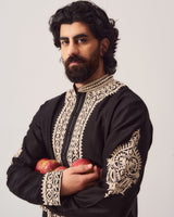 Kurta With Pants / Chanderi / Black / Royal Orchid / Dori Embroidery