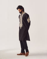 Kurta With Pants / Chanderi / Black / Royal Orchid / Dori Embroidery