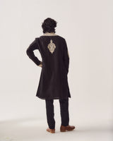 Kurta With Pants / Chanderi / Black / Royal Orchid / Dori Embroidery