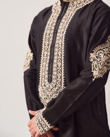 Kurta With Pants / Chanderi / Black / Royal Orchid / Dori Embroidery