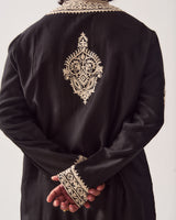 Kurta With Pants / Chanderi / Black / Royal Orchid / Dori Embroidery