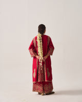 Phiran Kurta with Flare Pants and Dupatta / Chanderi / Deep Red / Floral Nest / Aari/Hand Embroidery