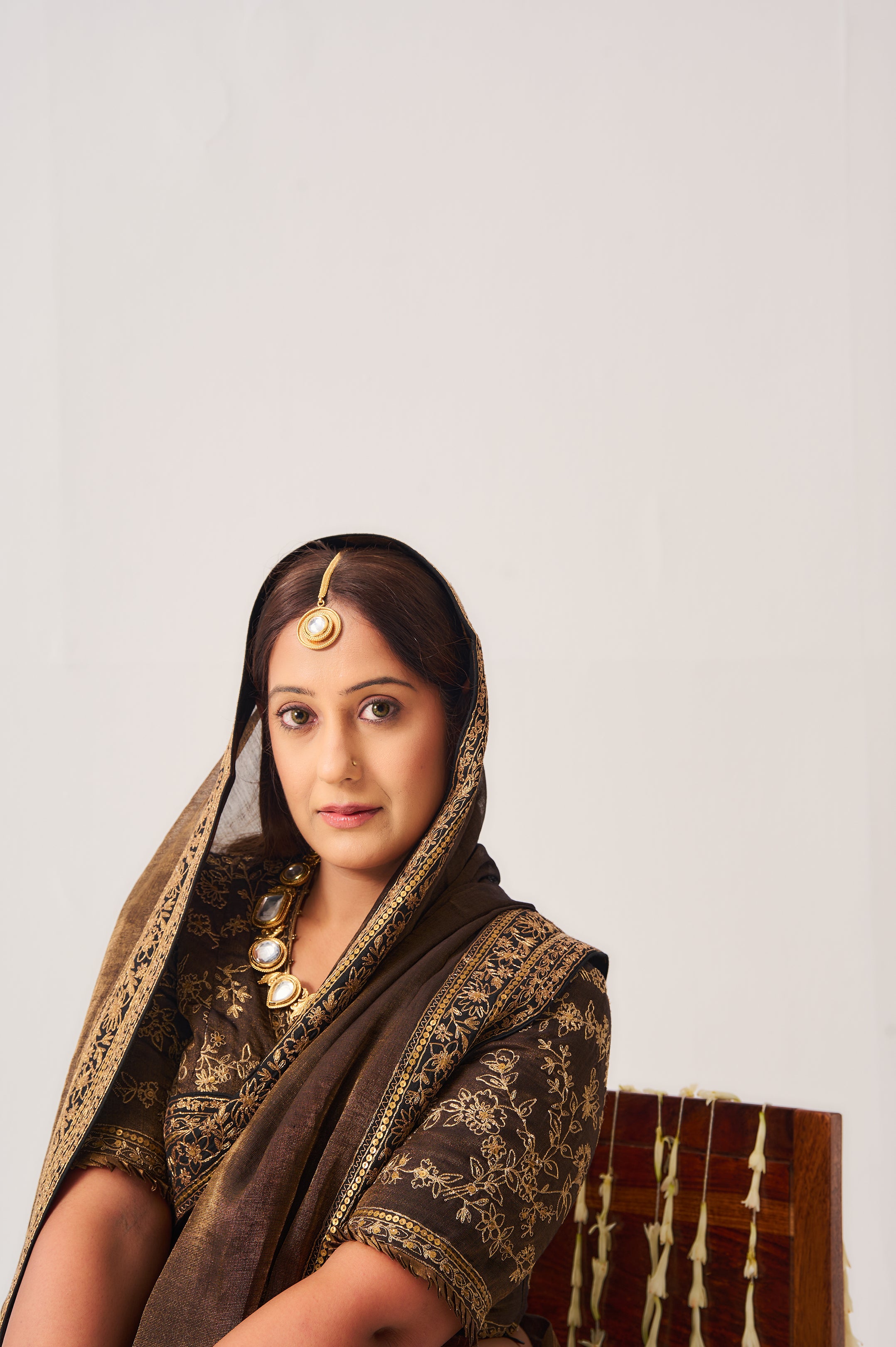 Saree with Stitched Blouse / Tissue Woven / Black / Ferdous / Dori/Hand Embroidery