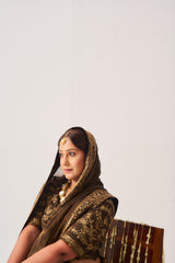 Saree with Stitched Blouse / Tissue Woven / Black / Ferdous / Dori/Hand Embroidery