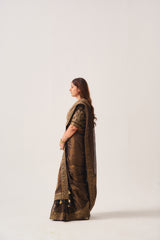 Saree with Stitched Blouse / Tissue Woven / Black / Ferdous / Dori/Hand Embroidery