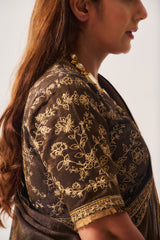 Saree with Stitched Blouse / Tissue Woven / Black / Ferdous / Dori/Hand Embroidery